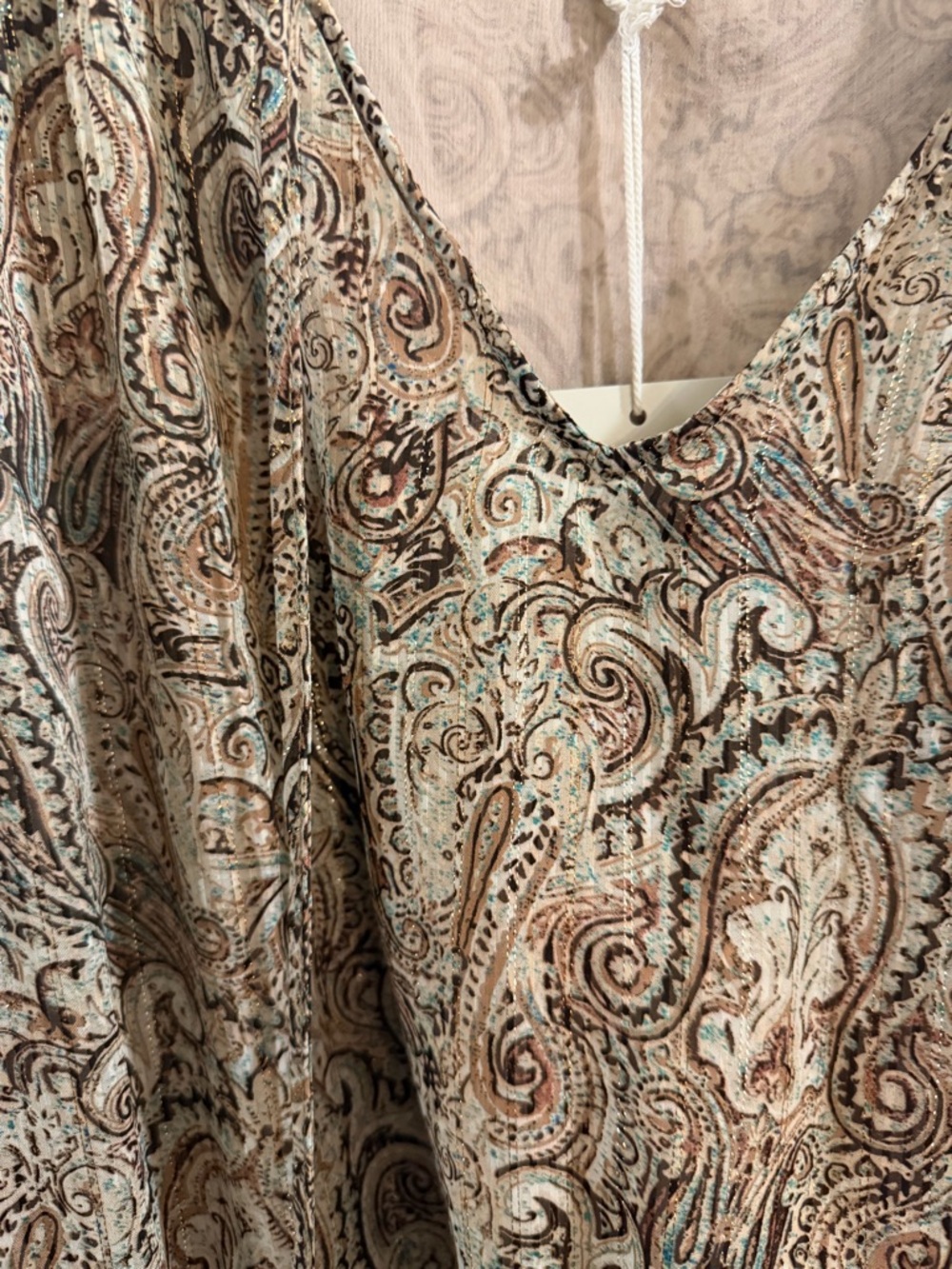 Joie Neutral Paisley V-Neck Smocked Waist Blouse - Picture 2 of 7